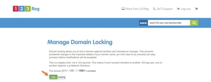 Manage Domain Locking at 123-reg