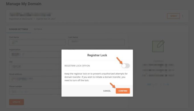 Registrar Lock OnOff