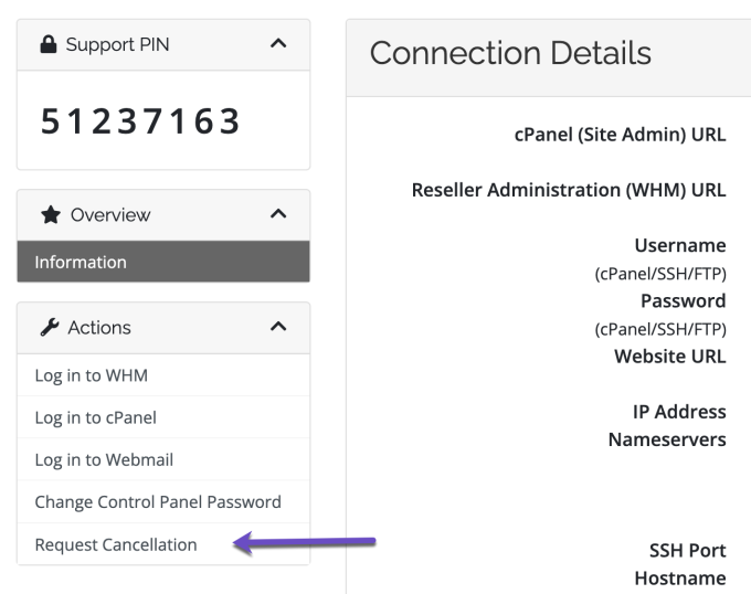 A2 Hosting Actions Request Cancellation