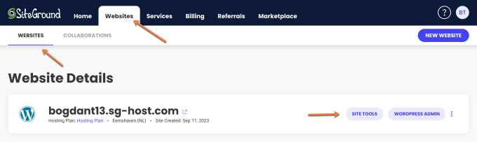 Siteground Websites Site Tools