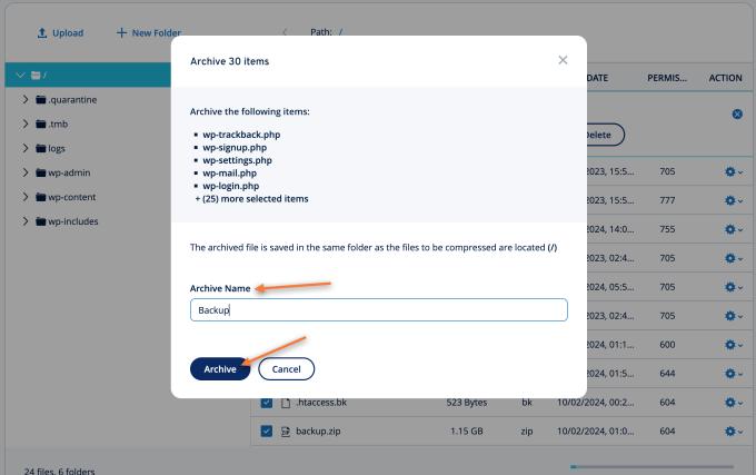 Choose Archive Name Archive