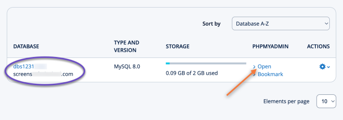 Database phpMyAdmin Open