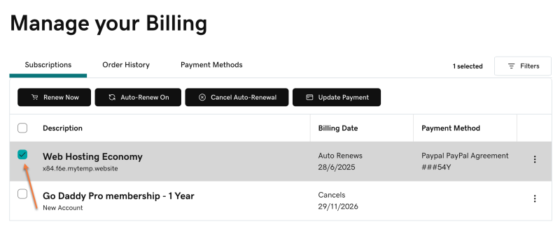 Manage Your Billing Select Product