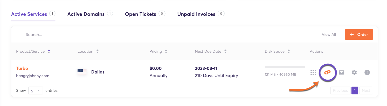 Client Area Active Services cPanel Login