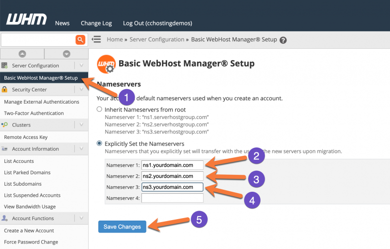 WHM Nameservers Setup