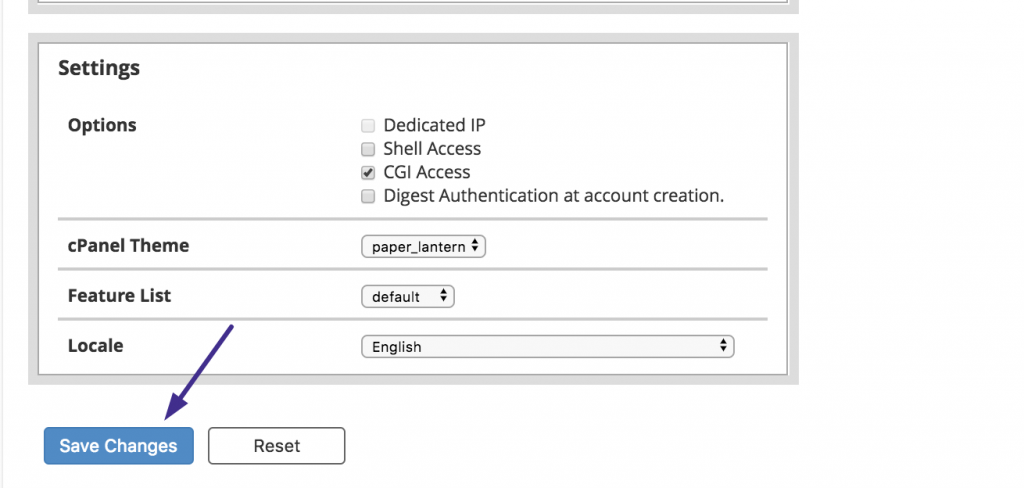 Edit WHM package values