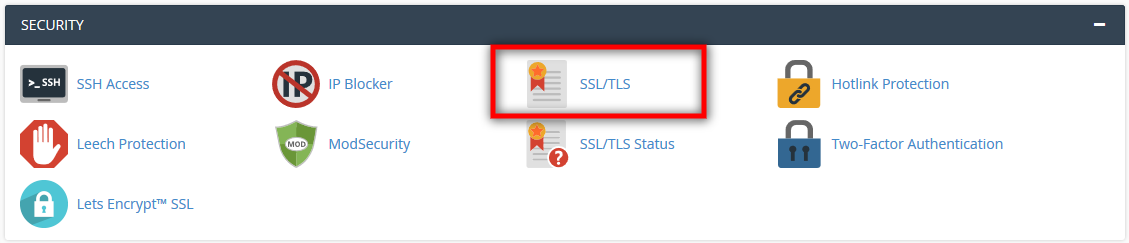 cPanel security section SSL Certificate